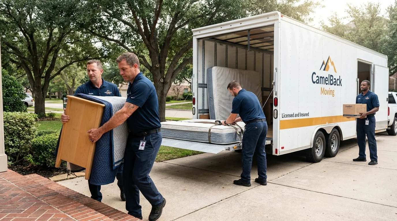 Crew loading residential truck for cross-state move from Pittsfield, ME